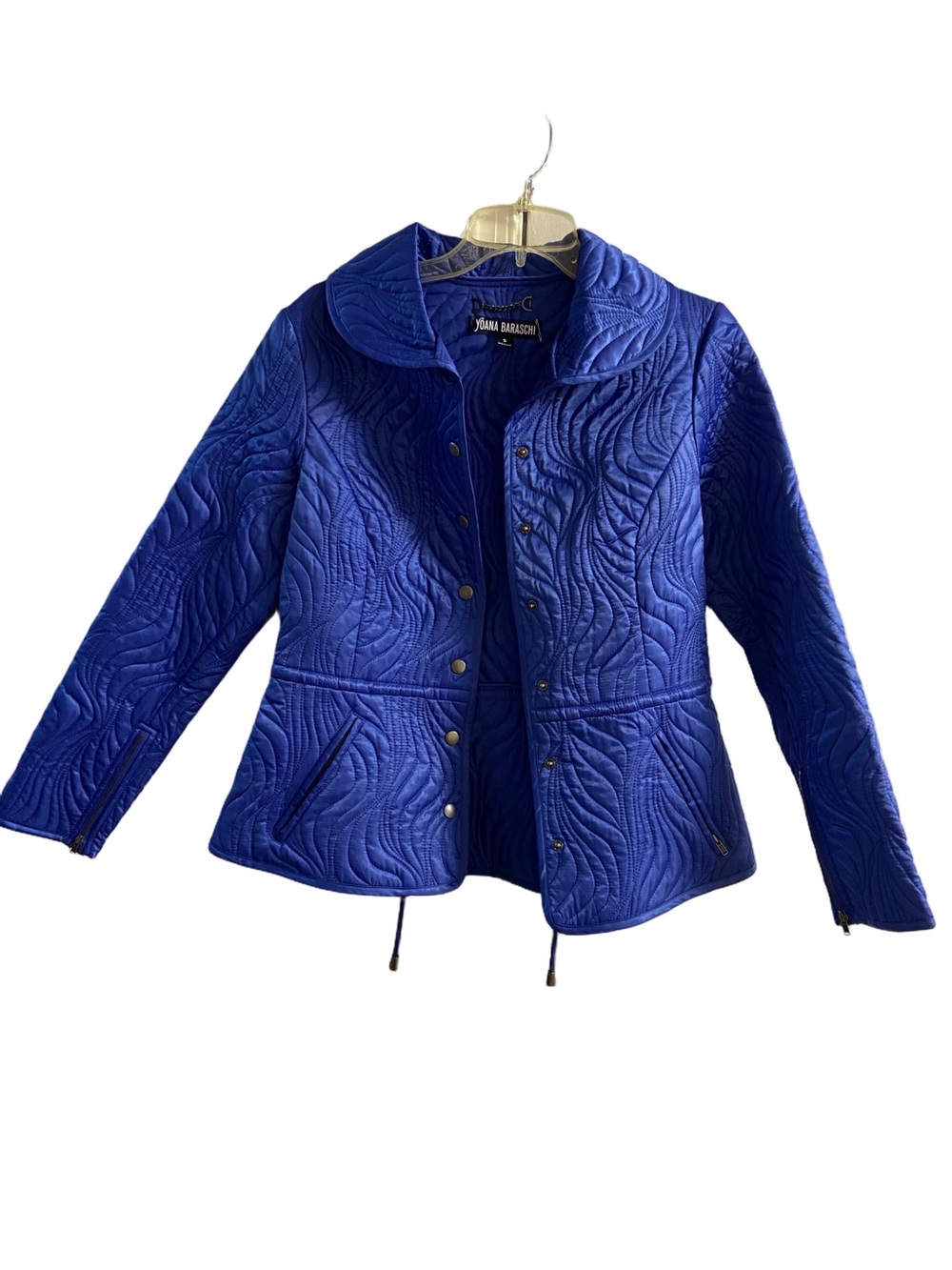 Anthropologie Yoana Baraschi Royal Blue Swirl Quilted Jacket Drawstring Waist M